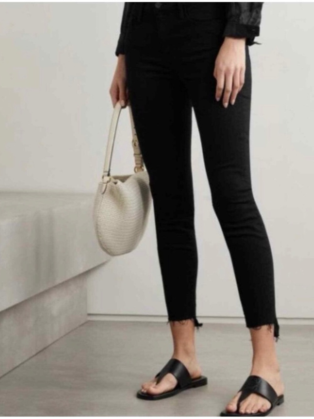 Moussy Women’s Sz L Black Pull On Jeans Skinny Stretch Step Fray Hem